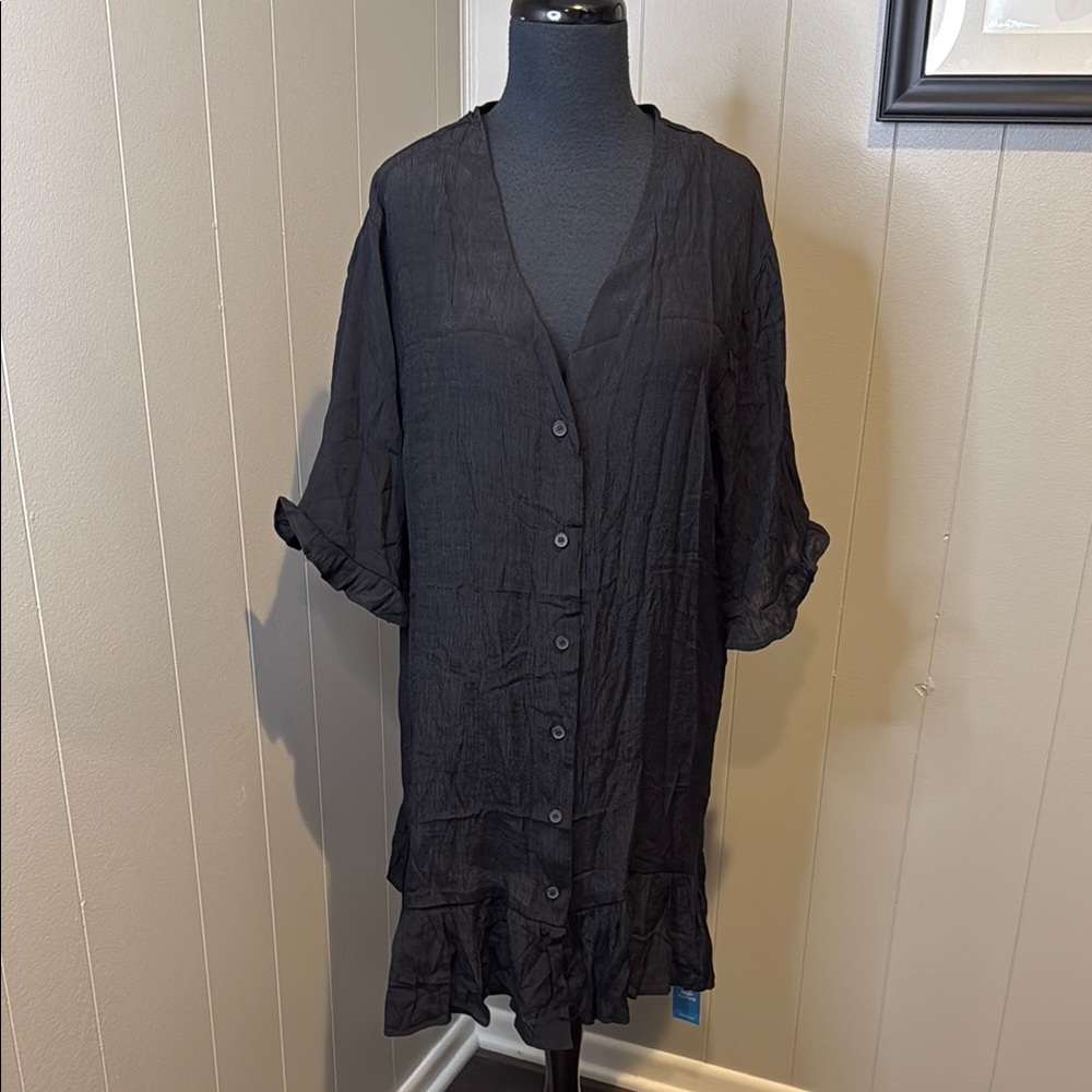 B7 Cupshe Women’s Large Black Button-Down Swim Coverup